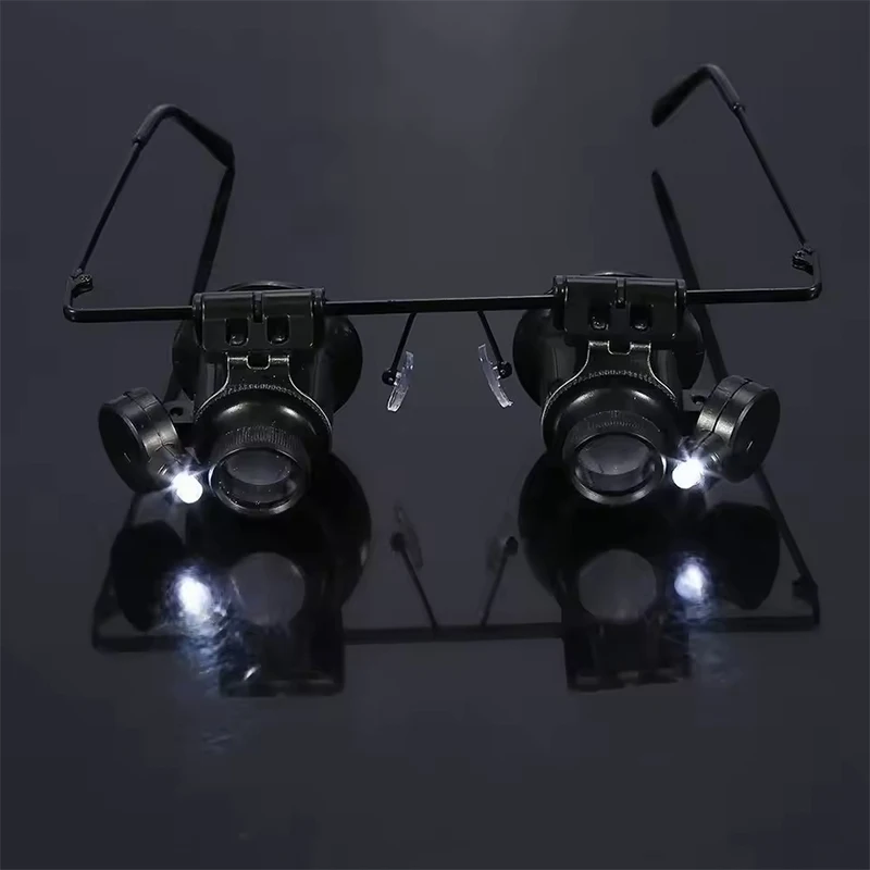 

Professional 20X Magnifier Double Eye Glasses Type Watch Repair Jeweler Inspect Tool Magnifier with Two Adjustable LED Lights