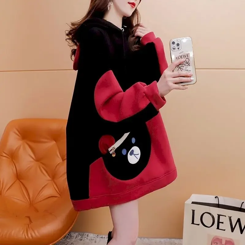 

Autumn Trendy Hooded Coats Plush Thicken Hoodies Women Fashion Patchwork Design Hooded Jacket Loose Oversized Hoodie Y2k Clothes