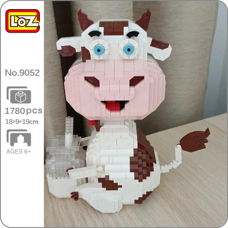 LOZ 9052 Animal World Bow Cow Dairy Cattle Milk Bottle Sit Pet Doll Mini Diamond Blocks Bricks Building Toy For Children No Box