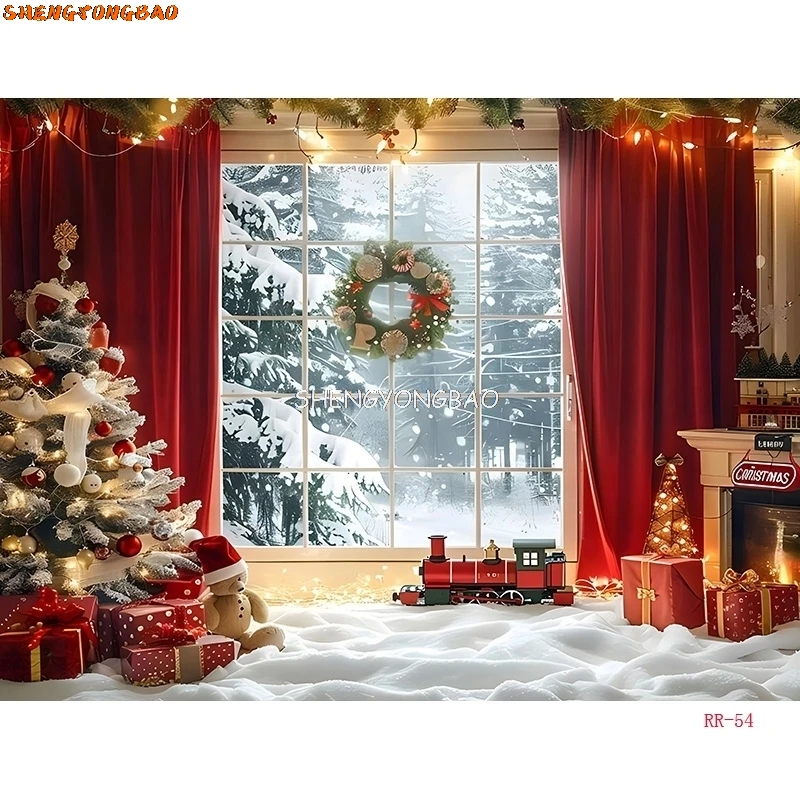 Merry Christmas Wreath Window Glitter Photography Backdrop Happy New Year Background Family Holiday Party Decoration RR-32
