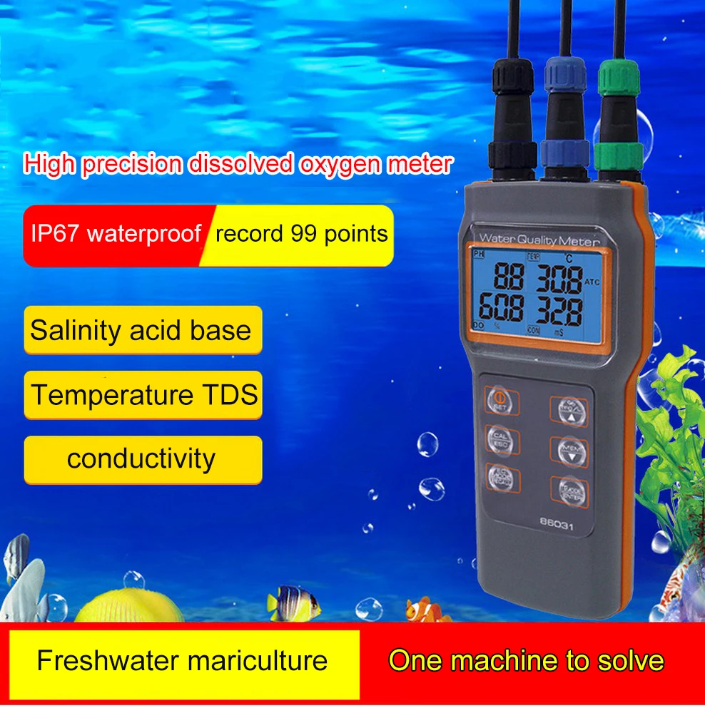 AZ86031 Portable Water Quality Tester Ph Acidity Meter Dissolved Oxygen Conductivity Salinity Test Dissolved Oxygen Meter