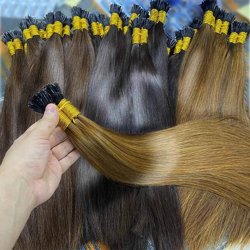 100% Human Hair Straight I Tip Hair Extensions Natural Real Human Fusion Hair Extensions Keratin Capsule Brown 613 Blonde Color