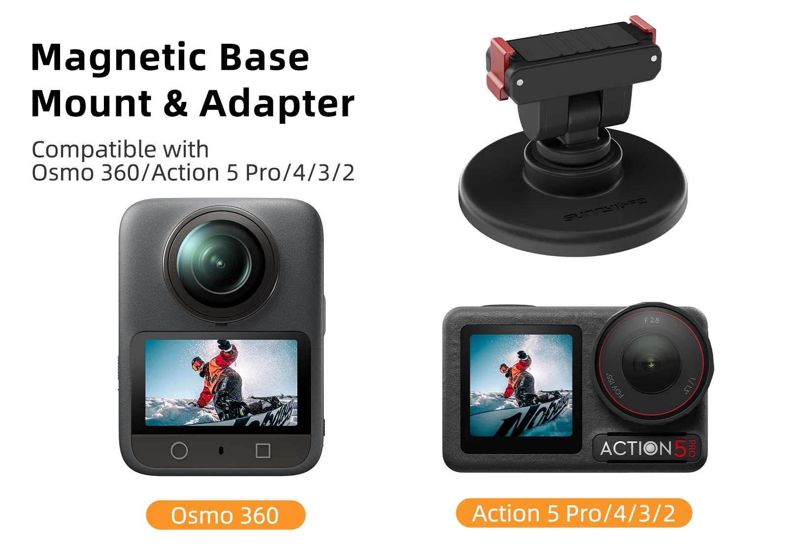 

Camera Holder for DJI OSMO 360 Quick-Release Magnetic Base for Action 5 Pro/4/3/2 Adjustable Base Mount