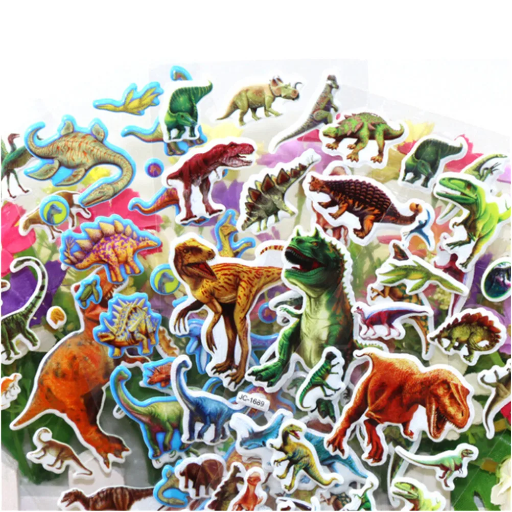 10 sheets Cartoon Bubble Stickers 3D Jurassic Dinosaurs Classic Toys Scrapbook For Kids Children Gift Reward Sticker