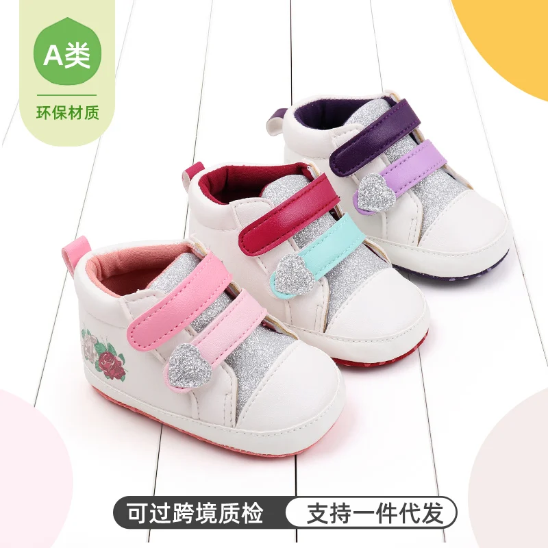 Baby Girl Shoes Infant Toddler 0-9-18 Months Flower Print Beautiful Soft PU High Quality Anti-slip Sole Walking Sneaker BHX3174