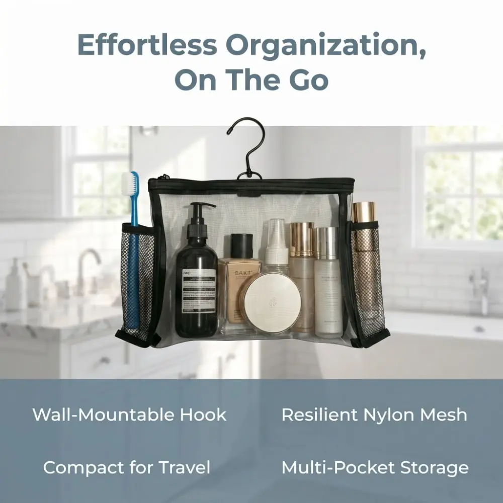 Specialized Storage Mesh Cosmetic Bag Hanger Transparent Travel Makeup Organizer with Hook Hollow Storage Bag Outings