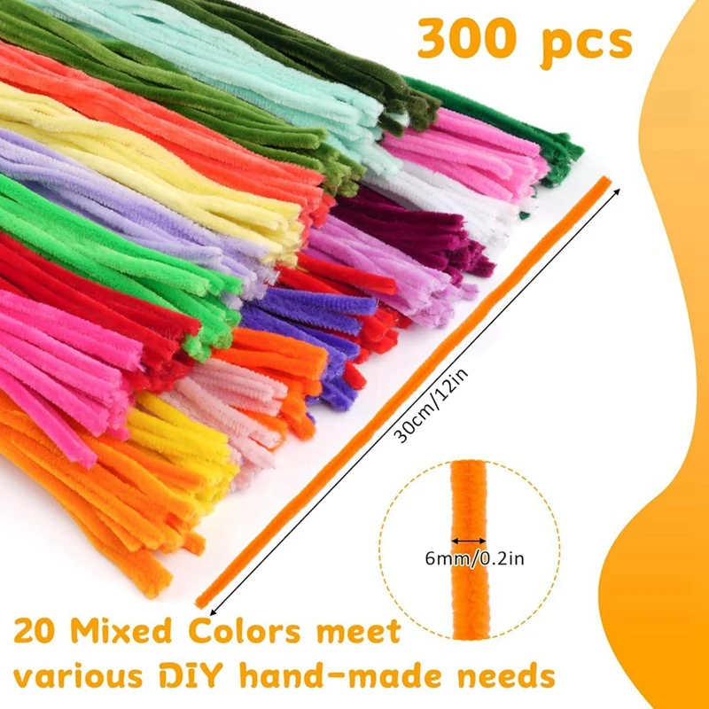 YSUN-300 PCS Detergenti per tubi fai da te Steli in ciniglia multicolore Detergenti per tubi artigianali, 20 colori assortiti Detergenti per tubi per artigianato fai-da-te