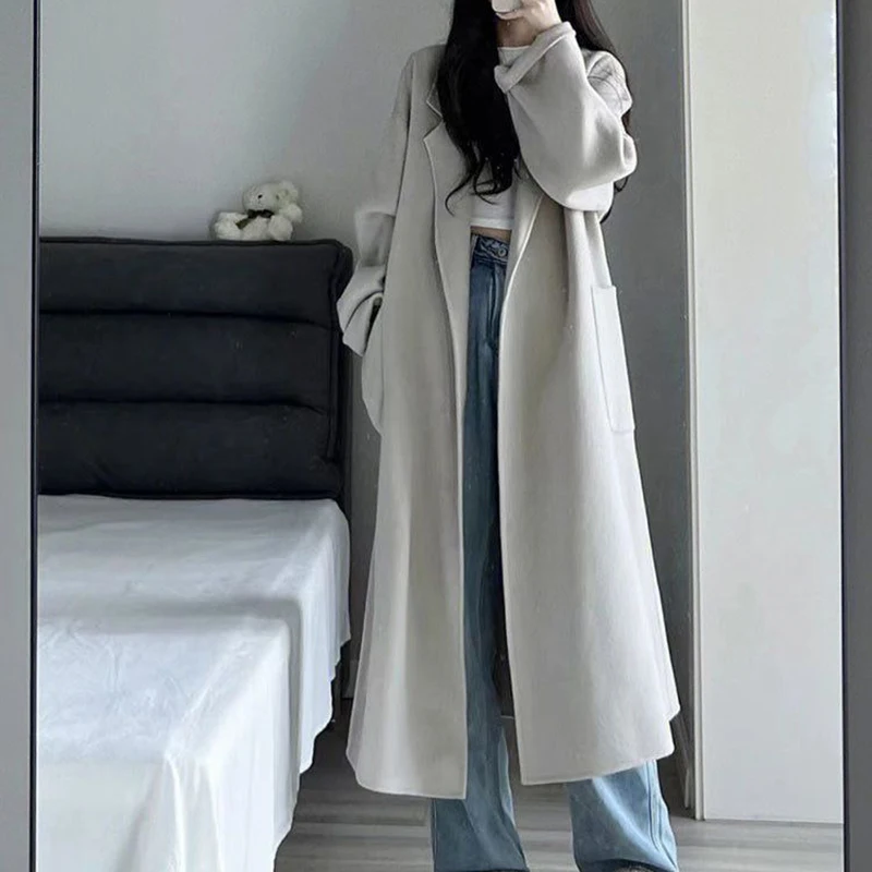 

Gidyq Autumn Women Faux Woolen Coats Korean Fashion Streetwear Cardigan Jacket Casual Female Elegant Loose Blended Overcoat New