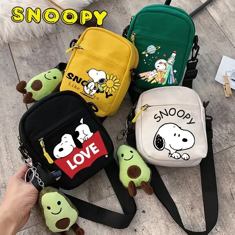 Snoopy Shoulder Bag Girls Cartoon Printing Crossbody Bags Men Women Canvas Anime Square Pack Avocado Kawaii Kids Birthday Gift