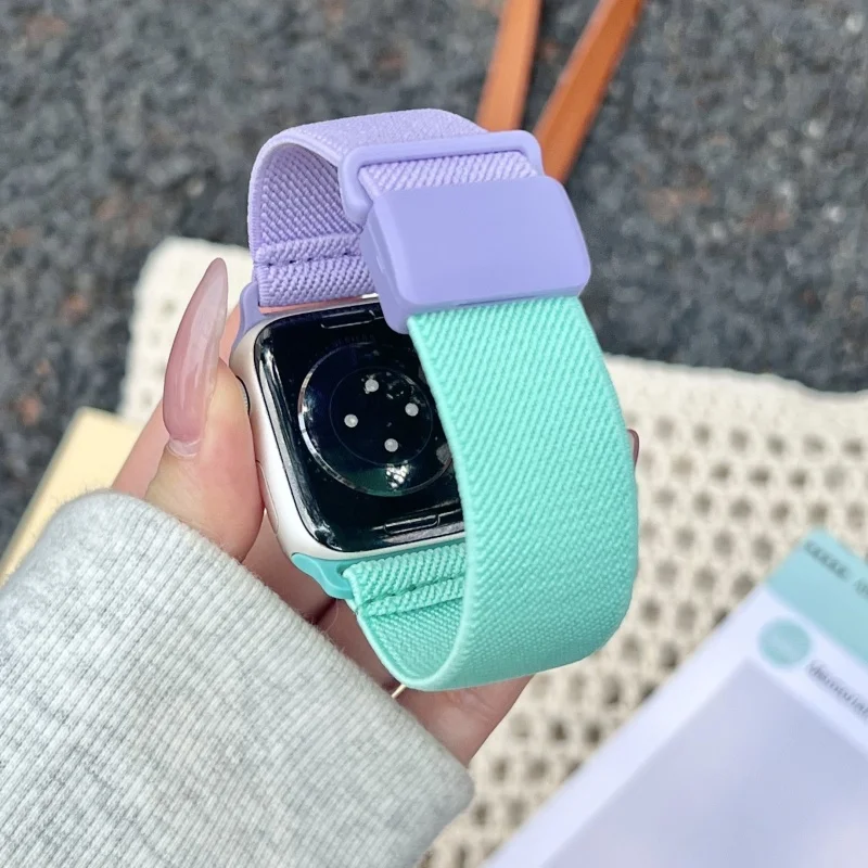 Y2k Korea Cute Magnetic Two Color Strap For Watch Band Ultra 42mm 46mm 49mm 41 45  Correa Elasticity Band For iwatch 10 9 8 SE 7