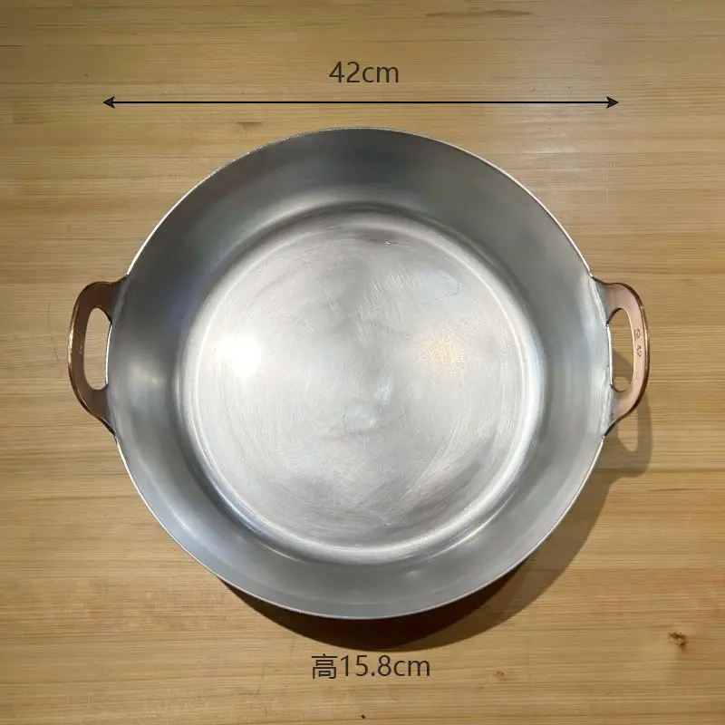 

An extremely practical tool Commercial Brass Sushi Japanese Cuisine Tempura Pot, Binaural Copper Pot Flat Bottom