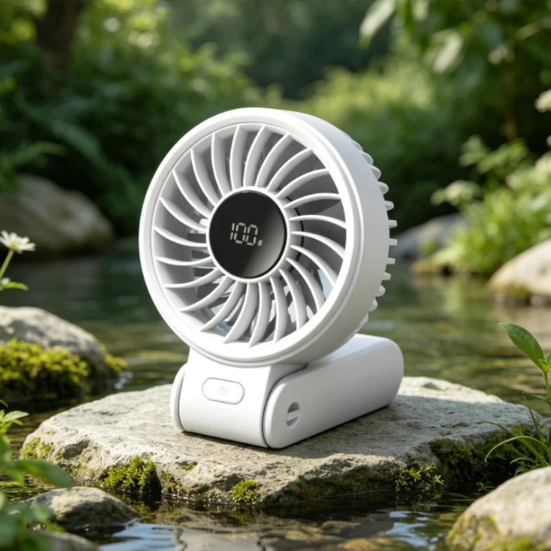 JISULIFE Portable Handheld Fan with LED Display 5 Speeds 5000mAh 150°Folded Multifunction Personal Fan Lightweight Convenient