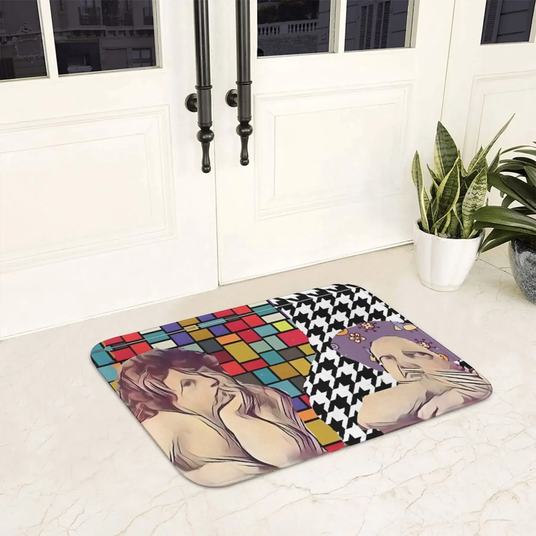 1 ممسحة فنية على طراز لوس أنجلوس - تصميمات هندسية وتصويرية نابضة بالحياة، حصيرة من الفلانيل البوليستر قابلة للغسل في الغسالة لغرفة النوم