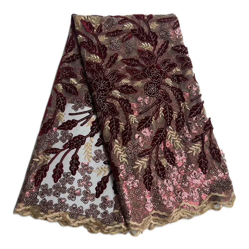 High Quality Sequined Velvet Lace Fabrics Women Tulle Mesh Hot Sale Embroidery Velvet Lace Fabric For Weddings Dress Luxury