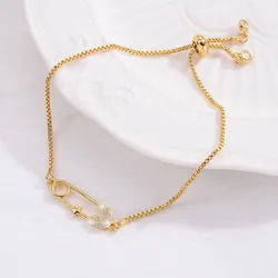 AAA Cubic Zirconia Crystal Gold-plated Brass Safety Pin With Star Charm Bracelet Women 2024 New Fashion CZ Chain Jewelry Present