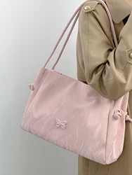 Borsa Tote a farfalla rosa di grande capacità per le donne 2024 borsa ascellare portatile a una spalla per il pendolarismo dolce della nuova classe degli studenti