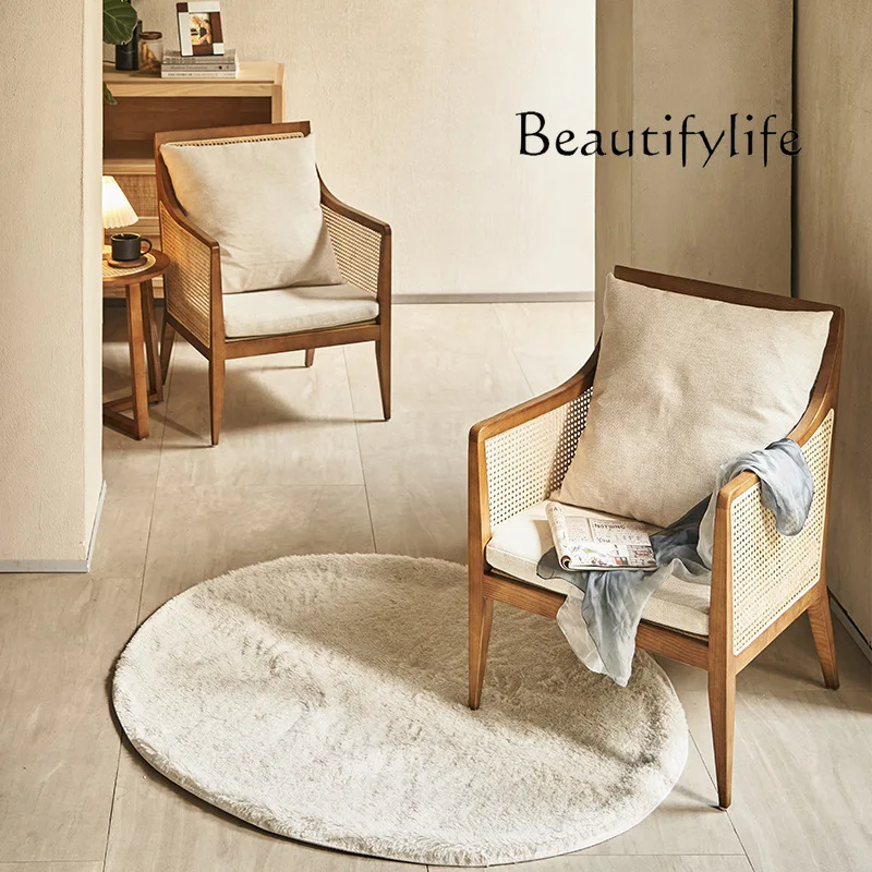 

Nordic solid wood lazy sofa chair balcony table rattan chair coffee table combination bedroom simple wind rattan leisure chair