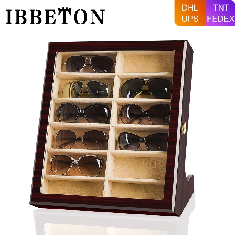 Luxury 12 Glasses Box Sunglasses Boxes Storage Case Wood Luxury Collection Box for Women and Men Glasses Display with Top Window