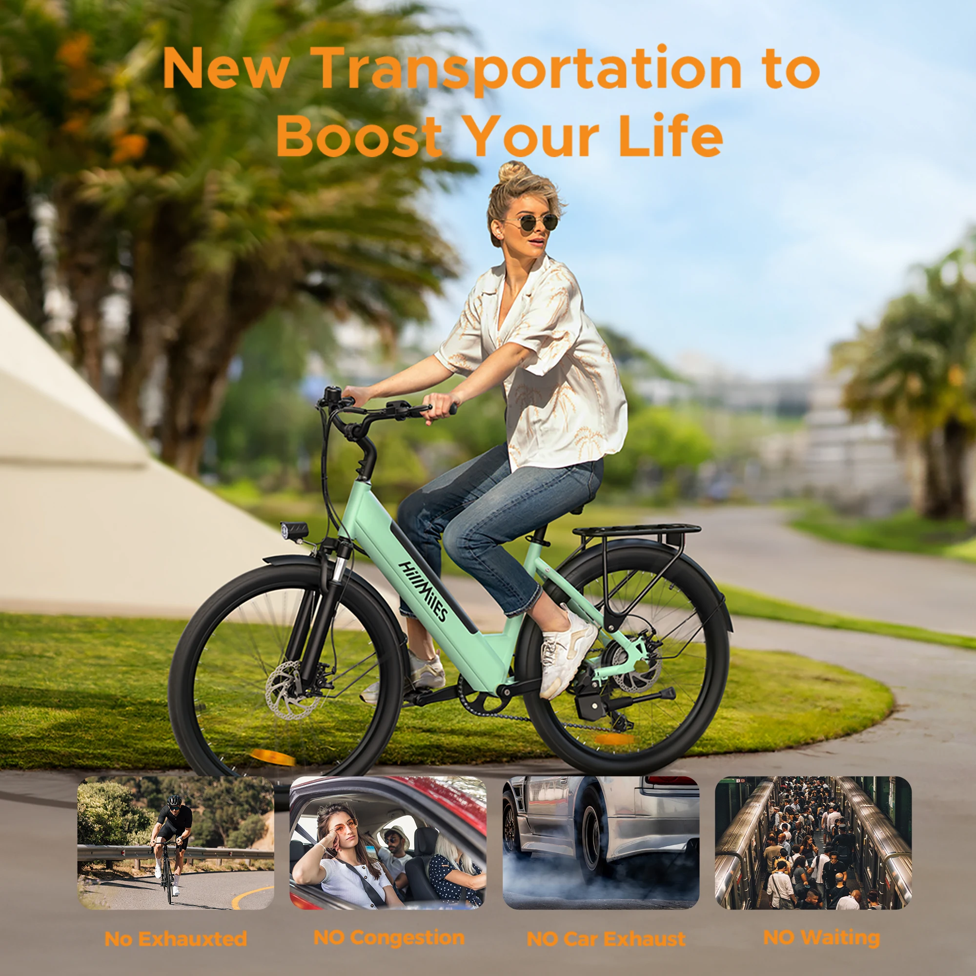 ENGWE HillMiles MileCity 1 26 بوصة دراجة كهربائية للركاب 700 وات محرك ذروة 7 سرعات دراجة كهربائية للسفر في عطلة نهاية الأسبوع، أخضر