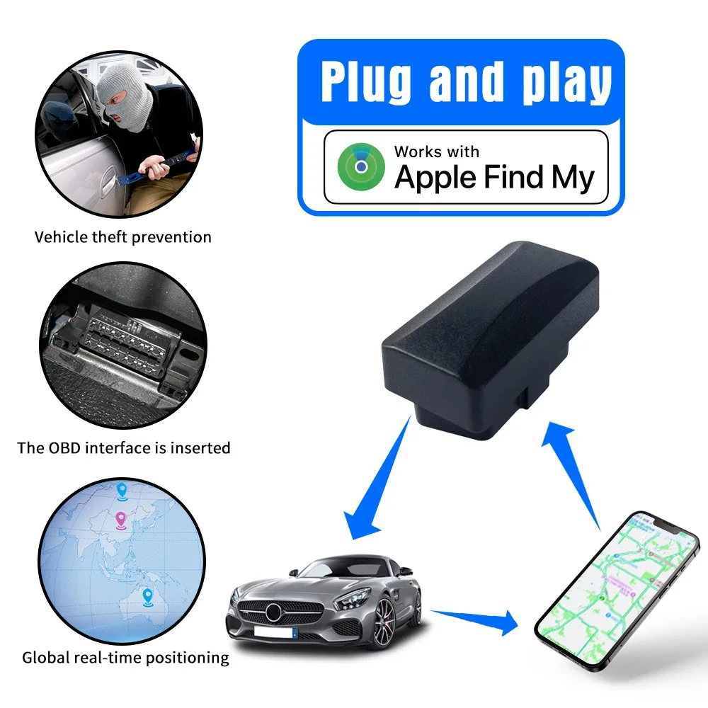 Car OBD GPS Tracker For Apple Anti Loss Device Real Time Location GPS Locator Plug In Version With Find My App Lifetime System