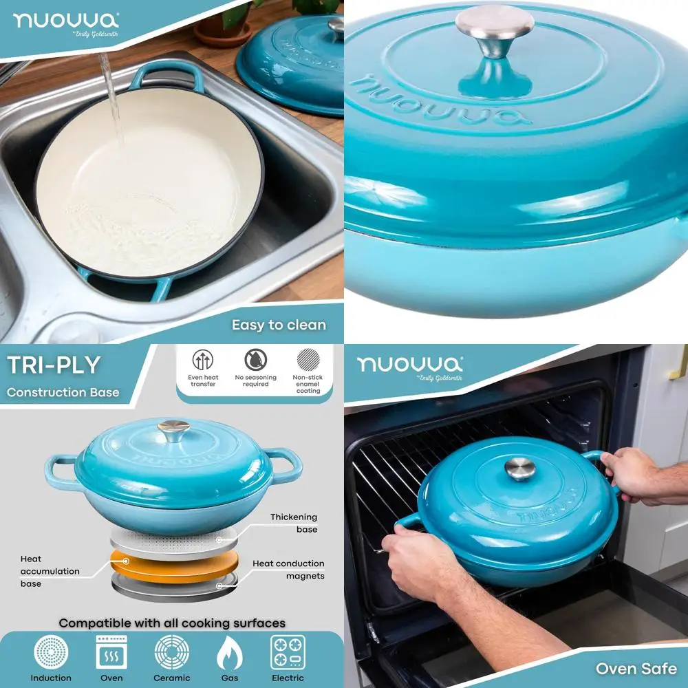 

Enameled Blue Non-Stick Dutch Oven, 5-Quart, 32cm, Oven-Safe up to 500°F