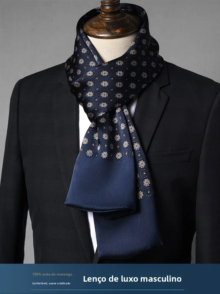 men's-long-silk-scarf-thin-summer-neck-protection-fashionable-business-style-double-sided-geometric-pattern-versatile-accessory