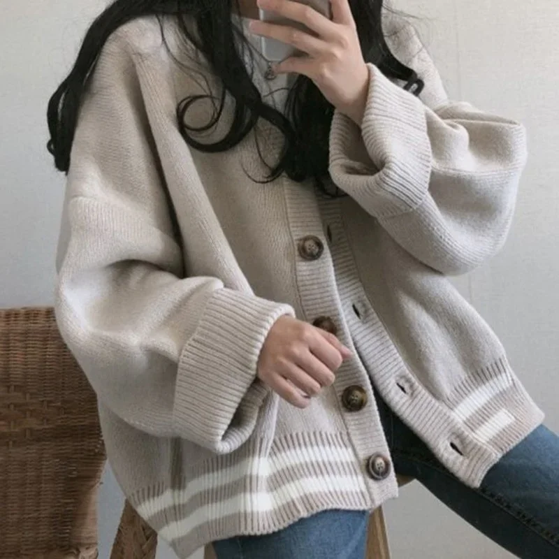 

Mohair Thick Warm Cardigans Coats Women V-Neck Loose Casual Single Breasted Sweater Sweet Girls Korean Fashion Leisure Overcoats