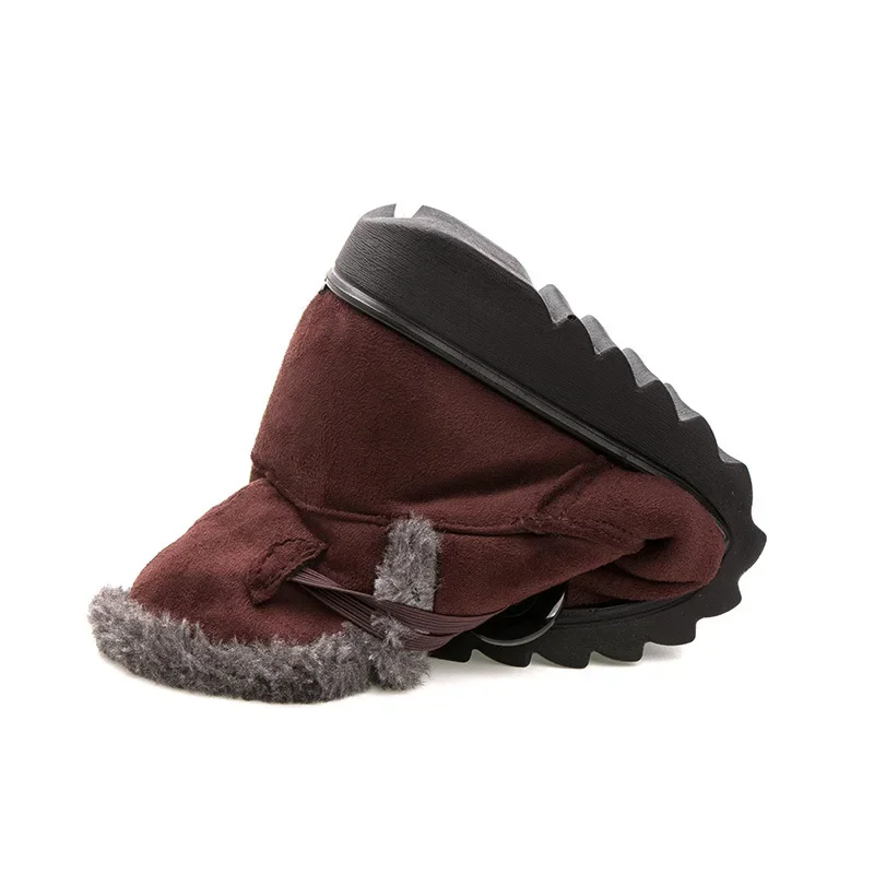 YAERNI Hot Sale Shoes Women Boots Solid Slip-On Soft Cute Women Snow Boots Round Toe Flat with Winter Fur Ankle Boots