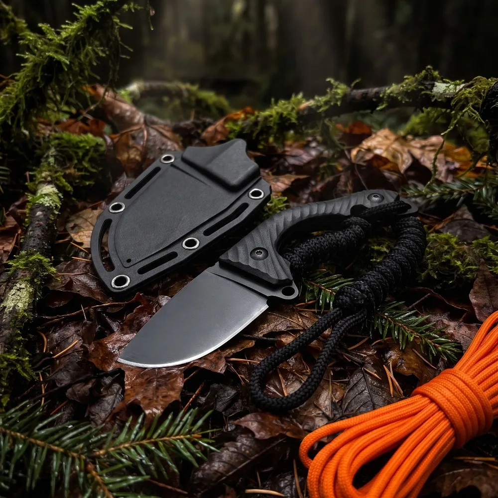 Lightweight EDC Mini Fixed Blade Knife with Protective Sheath Paracord Lanyard for Outdoor Adventure Camping Gear