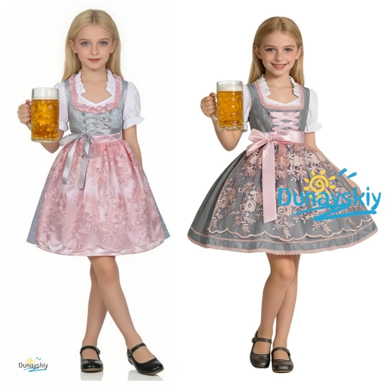 

Bavaria Oktoberfest Costume Dirndl Dress Wench Maid Dress German Beer Girl Child Kids Apron Outfit Maid Women Halloween Dresses