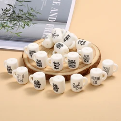 10Pcs White Print Letter Silicone Beads 20x22mm Cup Shape Silicone Teether Beads For DIY Care Teething Pacifier Chain Necklace