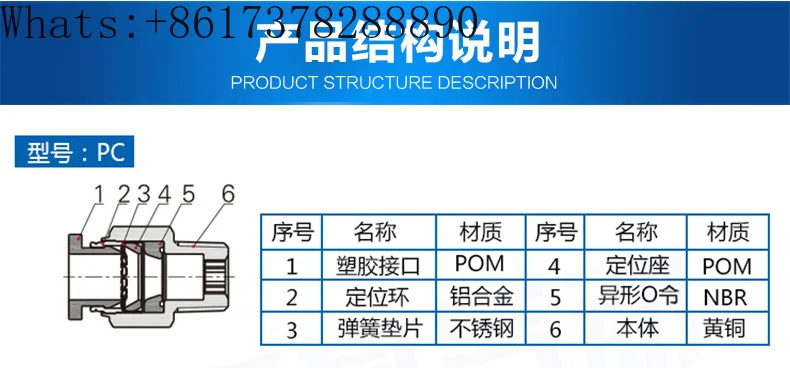 10PCS  Pneumatic quick coupling pneumatic quick plug thread through outer wire PC6/8/10-M5/02 air source tool element