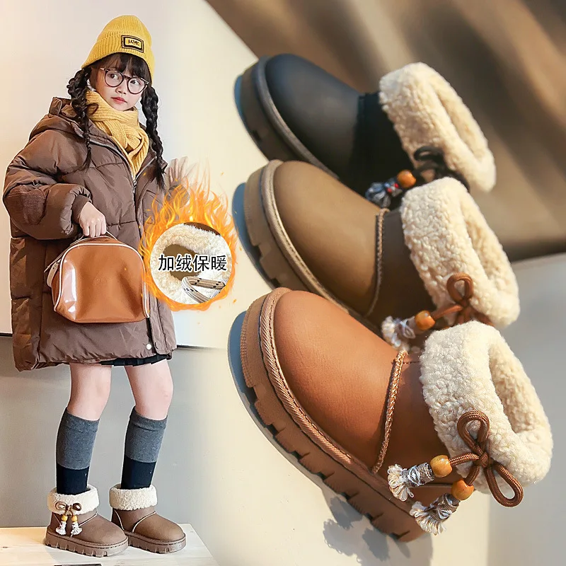 

Winter Plush Boots For Children Thick Warm Teenager Kid's Snow Boots Casual Warm Padded Boots Boy's Girl's Cotton Shoes