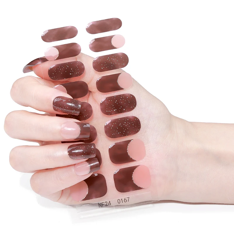 16 نصائح الفرنسية شبه علاج هلام مسمار ملصقات بسيطة شريط هلام مسمار شرائط ذاتية اللصق هلام مسمار يلتف غطاء كامل UV مسمار ملصقا