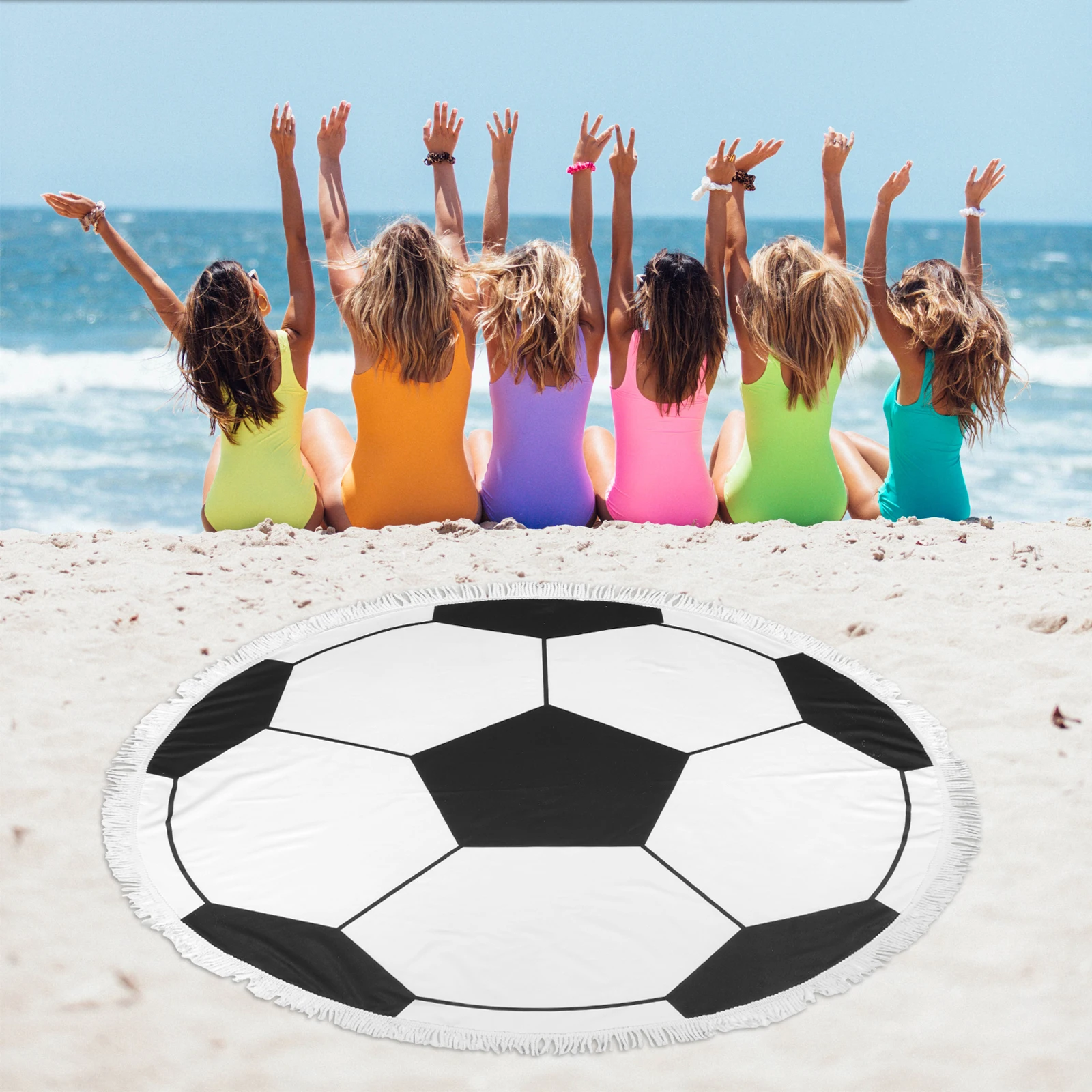 

Round Microfiber Beach Towel Lightweight Quick Dry Absorbent Portable Balls Pattern Swim Pool Camping Use