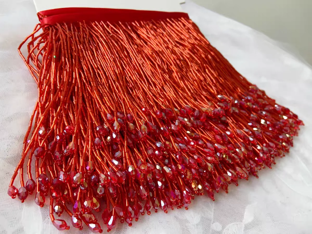 15cm Wide Bugle Beads Crystal Beads Beaded Fringe, Silver, Red, Gold, Blue, Green, Black, Pink, Hotpink Crystal Bead Fringe