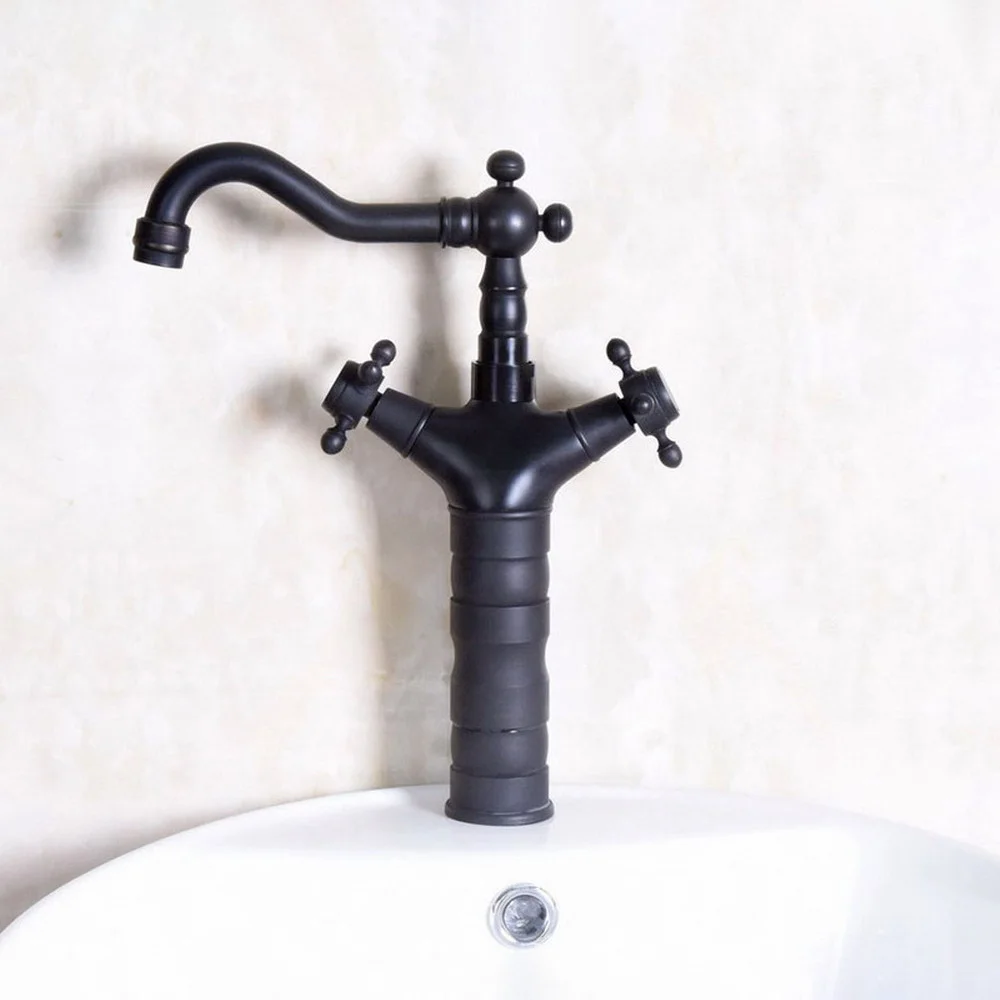 

Basin Faucets Black Oil Rubbed Bronze Double Cross Handle Bathroom Sink Faucet Swivel Spout Bathbasin Vanity Mixer Taps Lnf138