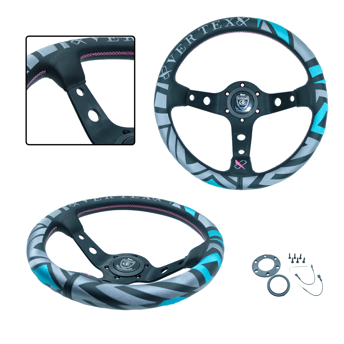 Vertex Embroidered Car Steering Wheel 320mm 13 Inch Genuine Leather Gaming Wheel for Automotive Modification