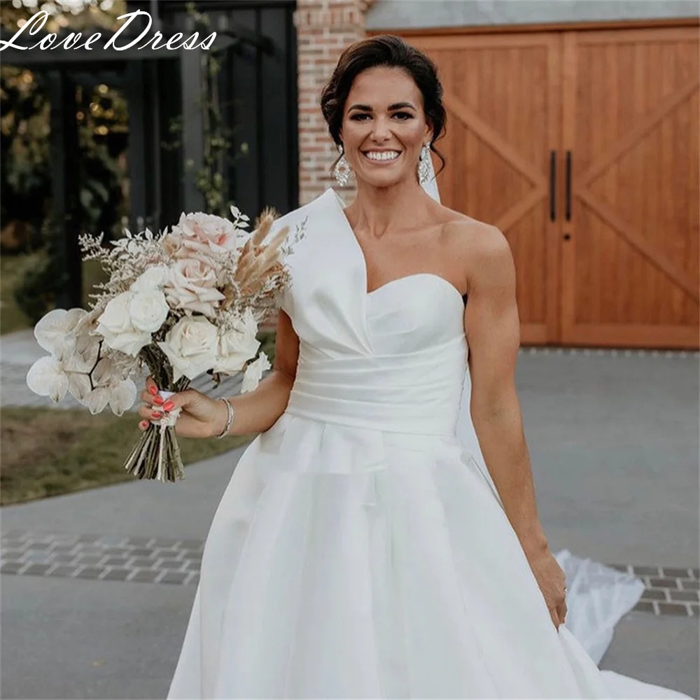 LoveDress Eine Schulter A-linie Hochzeit Kleid Für Frauen Einfache Backless Brautkleider Mit Knopf Vestidos De Noiva Angepasst