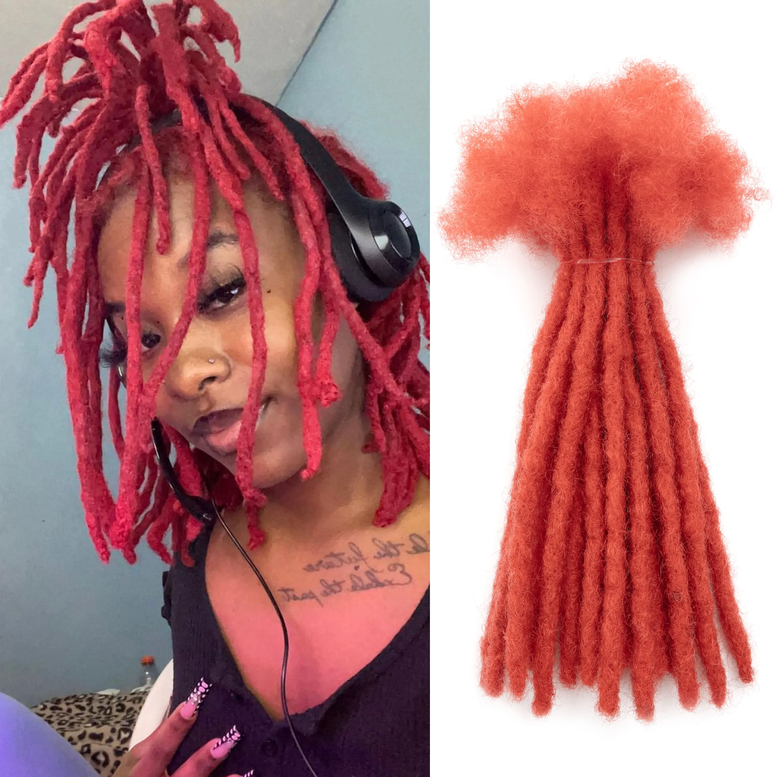 

20strands/pack #Red Custom Color Dreadlocks Hair Extension Human Hair Hand Made Crochet Braids Locs for Men & Women