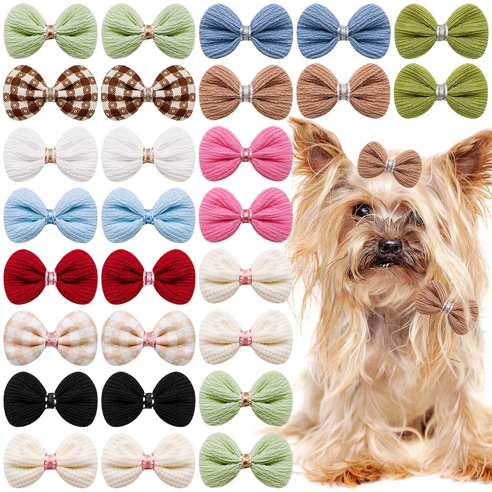 20PCS Cute Pet Dog Hairpin Cat Dog Solid Color Plaid Bow Hair Clips for Dogs Boutique Clips Dog Grooming Hair Accessories