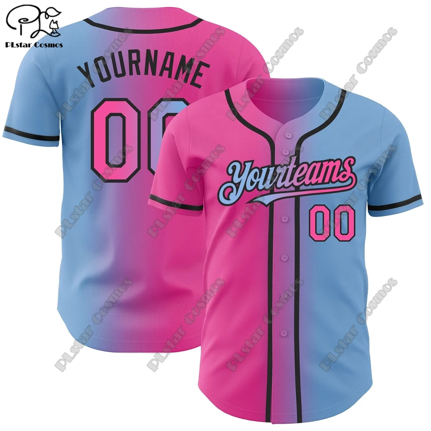 PLSTAR COSMOS baseball shirt custom 3D printing gradient summer pink mixed color yellow black blue purple green casual unisex