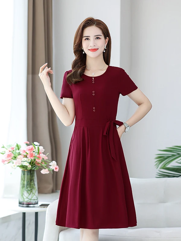 

2025 New Fashion Short Wedding Dress for Middle-Aged And Elderly Women Belly Concealing Mommy In-Laws Summer Skirt Polyester ...