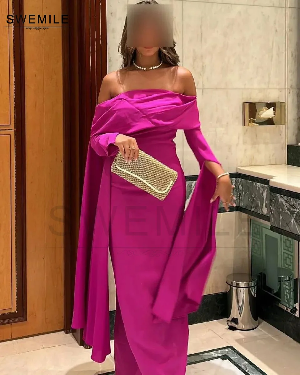 SWEMILE Column Off-The-Shoulder Neckline Floor-Length Long Sleeves Wedding Dresses Long Dresses Dubai Evening Dress 2024 Formal