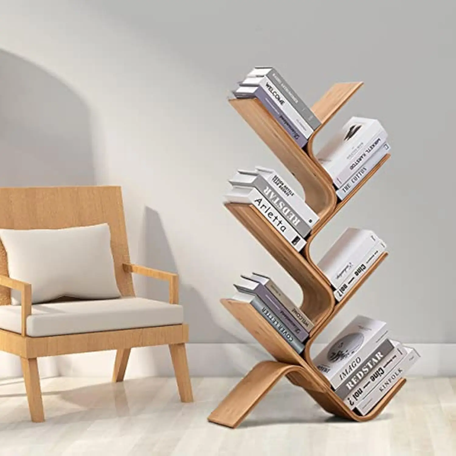 

6-Tier Bamboo Tree Modern Bookshelf, Creative Curved Standing Bookcase Rack Book Storage Organizer Shelf, Display Floor Book