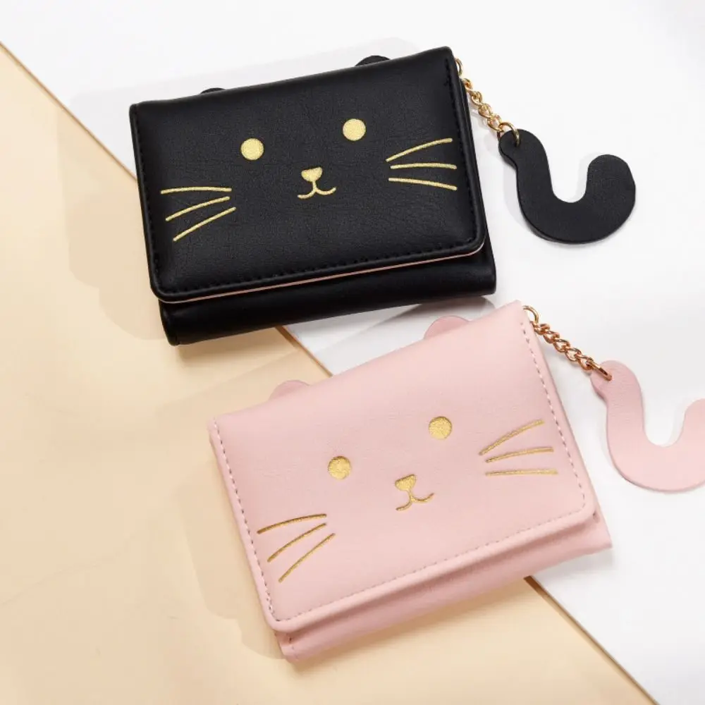 Portable Cartoon Wallet Cat Shape Mini ID Card Holder Kawaii PU Leather Money Bag