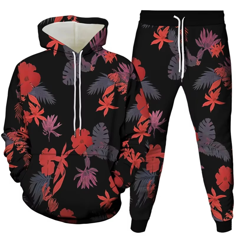 Vintage Harajuku Style Men Women Tracksuit Clothes Florial Bird Snake Rose Print Sportwear Hoodies +Jogging Pants Kids 2Pcs Sets