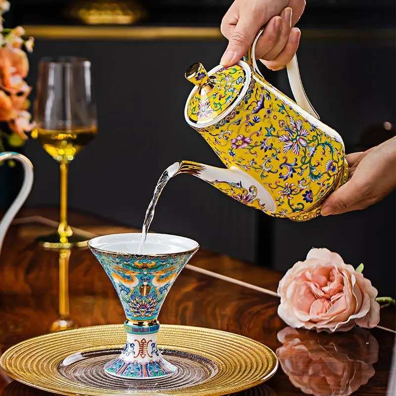 Chinese bone china teapot enamel color household hospitality cool kettle Chinese large-capacity tea kettle