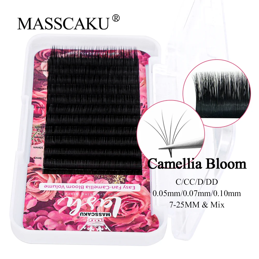 MASSCAKU Super Long Blooming Easy Fanning Eyelash Extensions Blooming 0.05/0.07/0.10 8-18mm Faux Mink Fan Lashes