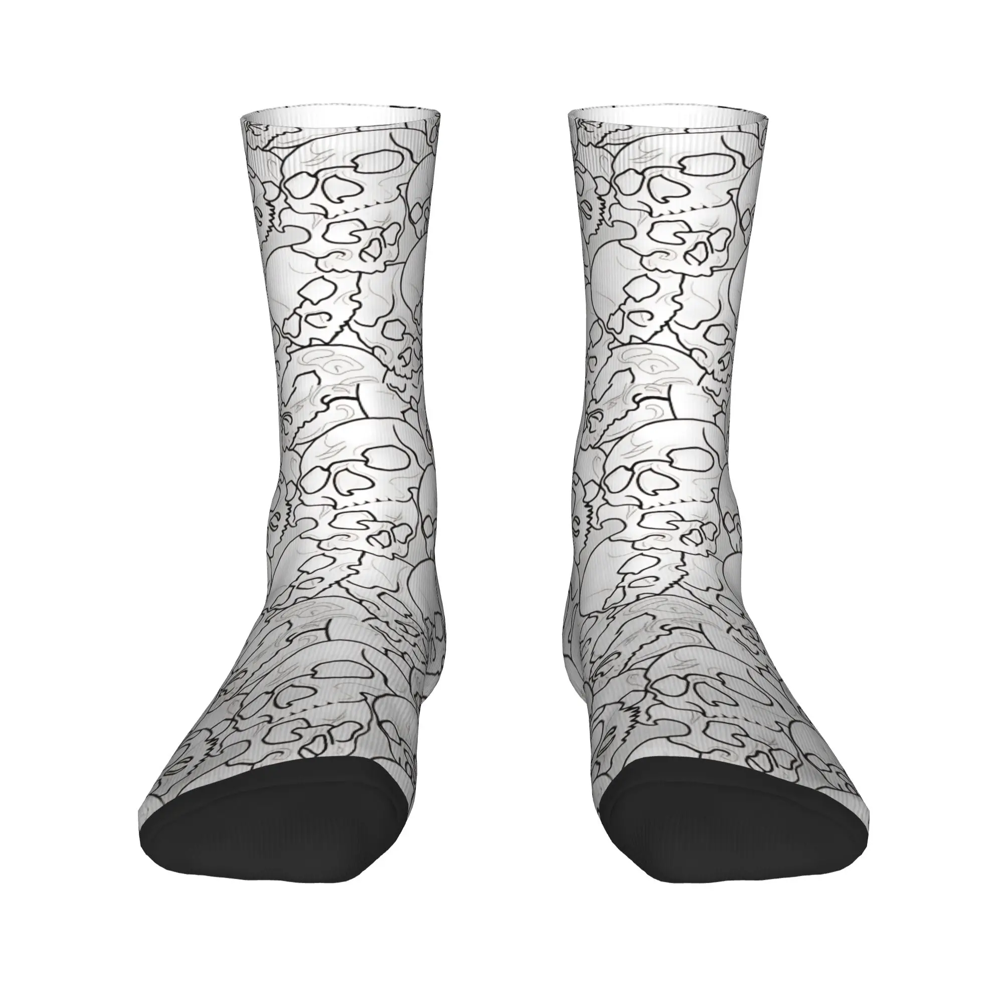 Line Art Vintage Skull Dense Seamless Pattern Socks  Pattern Stockings Non Slip Men Socks Medium Soft Winter Gothic Sports Socks